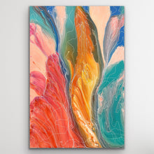 Load image into Gallery viewer, Janice Stanley Aboriginal art print Pantu Salt Lake Sunset with bold desert reds, golden ochres and teal canvas wall art