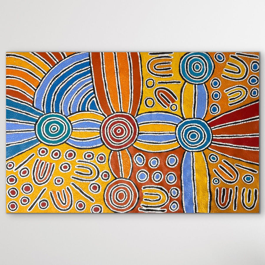 Colorful Womens dreaming Aboriginal design with circular patterns