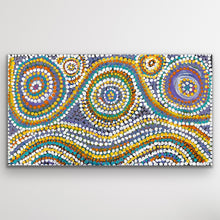 Load image into Gallery viewer, Full artwork view showing circular designs that symbolise sacred waterholes and journeys.