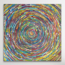 Load image into Gallery viewer, Colorful circular contemporary Aboriginal painting on a gray background