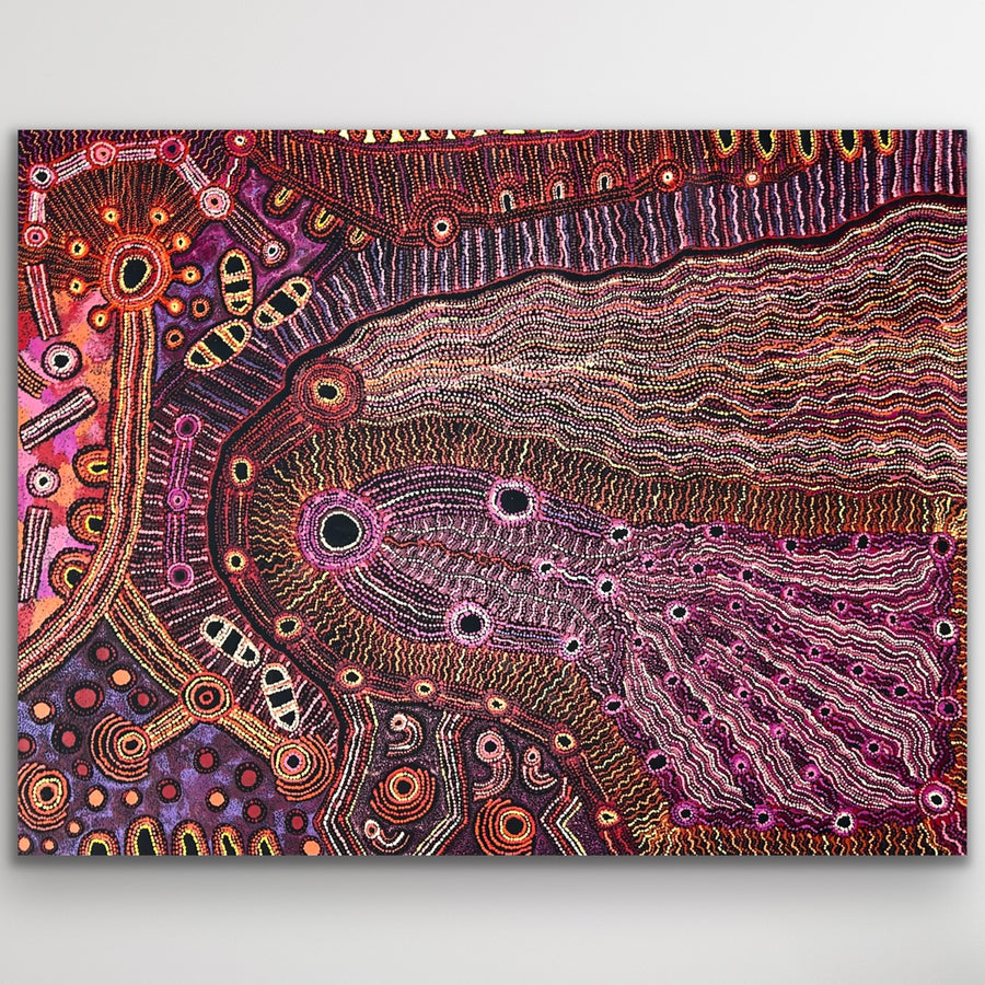 "Rainbow Serpent (Wanampi)" original Aboriginal painting by Debra Umala, 197cm x 151cm - authentic Indigenous Australian artwork