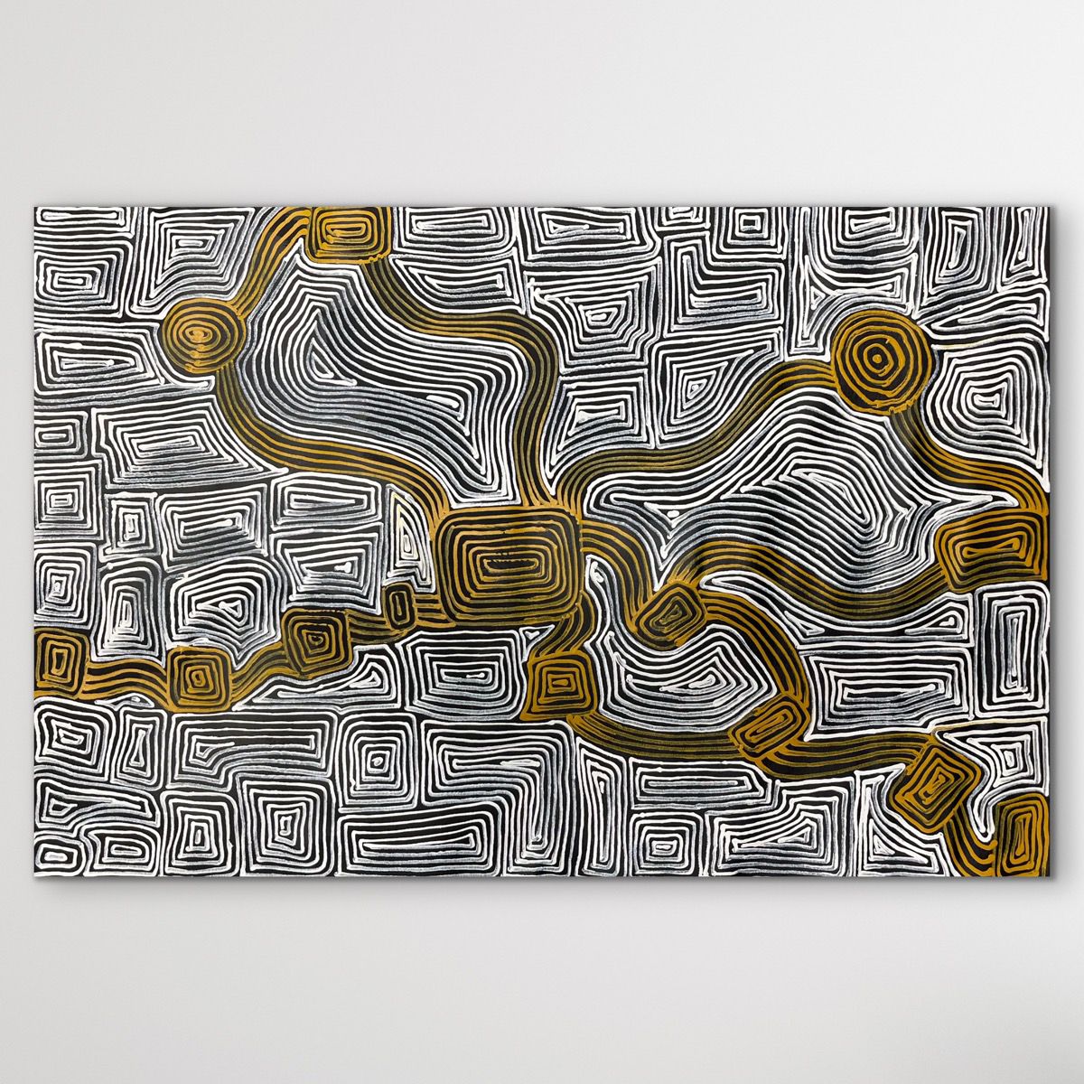 Aboriginal art horizontal view "Seed Dreaming" Marshall Jangala Robertson 101cm x 70cm