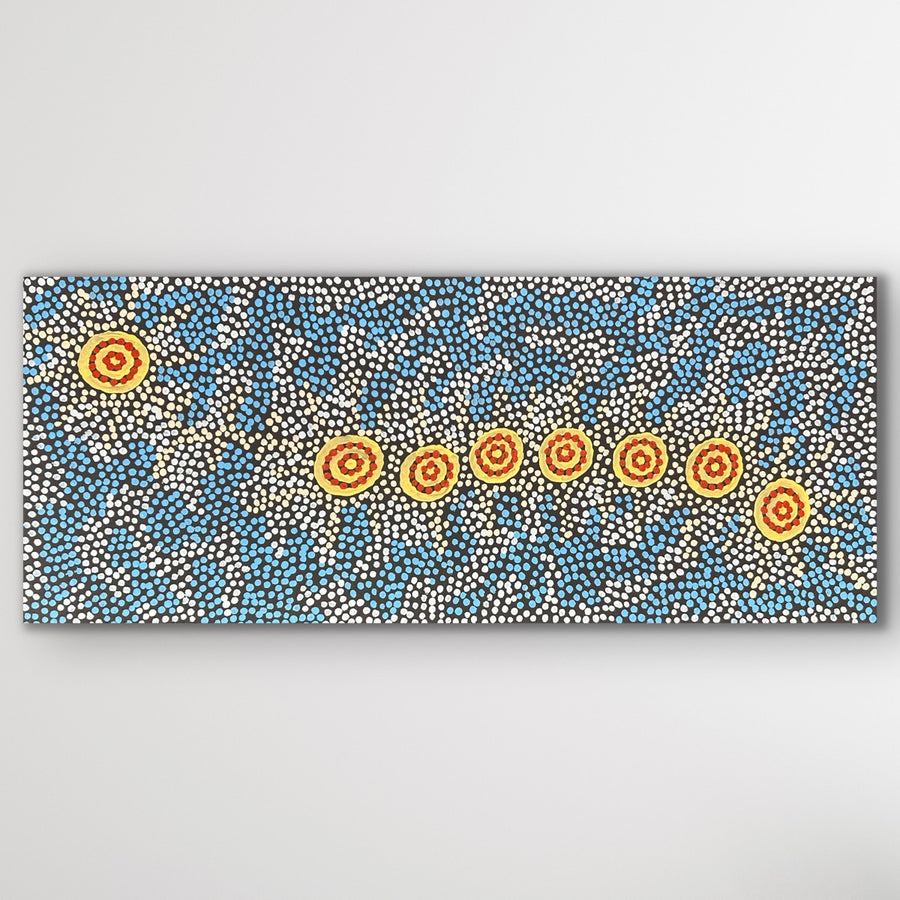 Full canvas view of Seven Sisters Dreaming by Michelle Possum Nungurrayi.