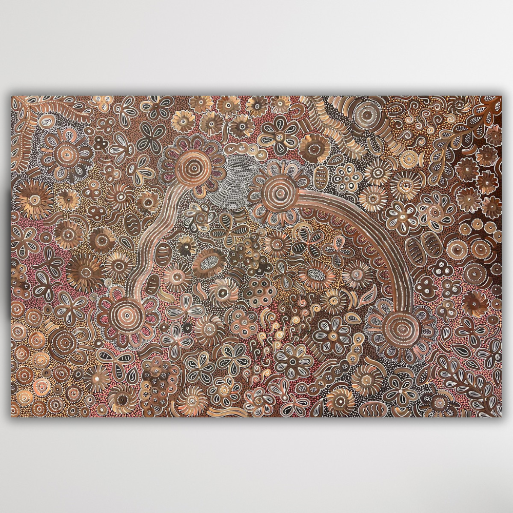 "Bush Flowers" original Aboriginal painting by Bernadine Johnson Kemarre, 180cm x 119cm - authentic Indigenous Australian artwork