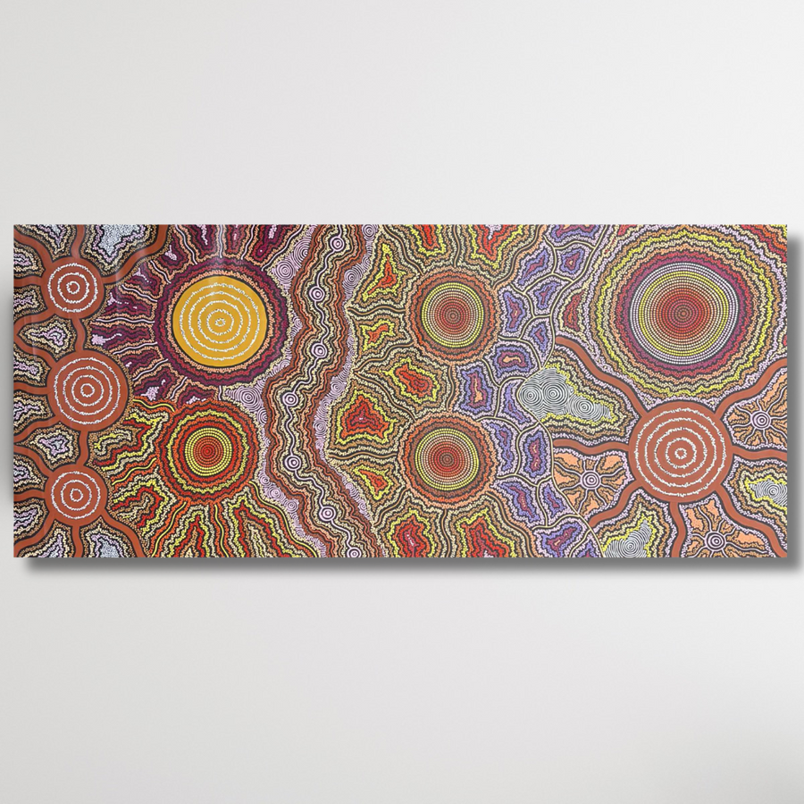 "My Country Landscape" original Aboriginal painting by Farron Furber Jampitjinpa, 201cm x 89cm - authentic Indigenous Australian artwork