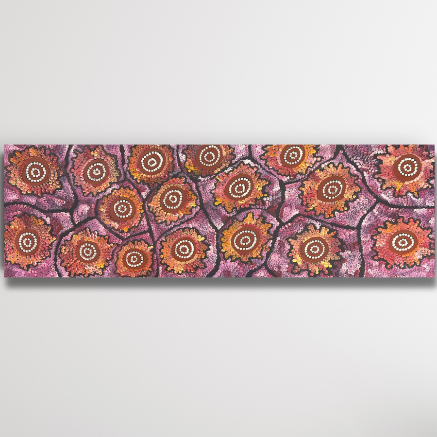 "Fire Dreaming" original Aboriginal painting by Maureen Nampijinpa Hudson, 114cm x 36cm - authentic Indigenous Australian artwork