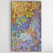 Load image into Gallery viewer, Alternate vertical view of Piltati Tjukurpa, highlighting the intricate circular motifs symbolising waterholes and journeys.