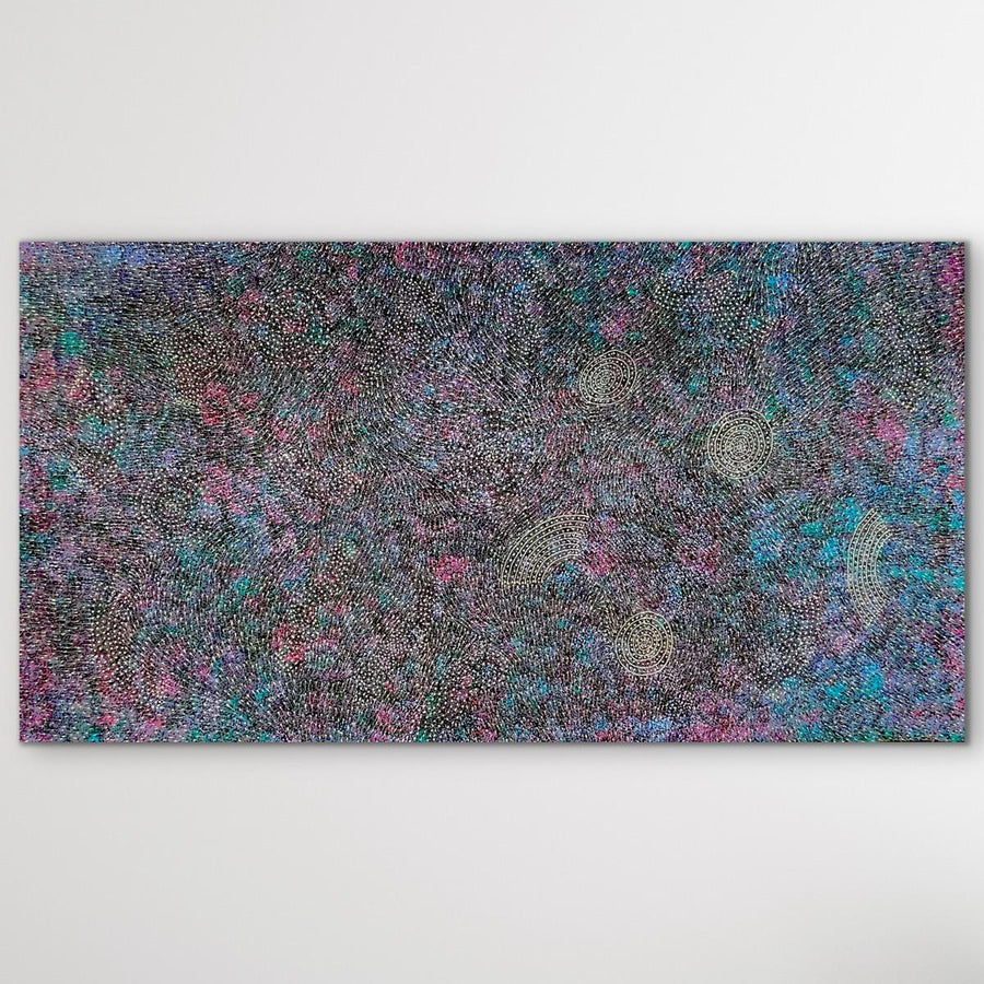 "Bush Plum Seeds" original Aboriginal painting by Roseanne Morton Petyarre, 110cm x 200cm - authentic Indigenous Australian artwork
