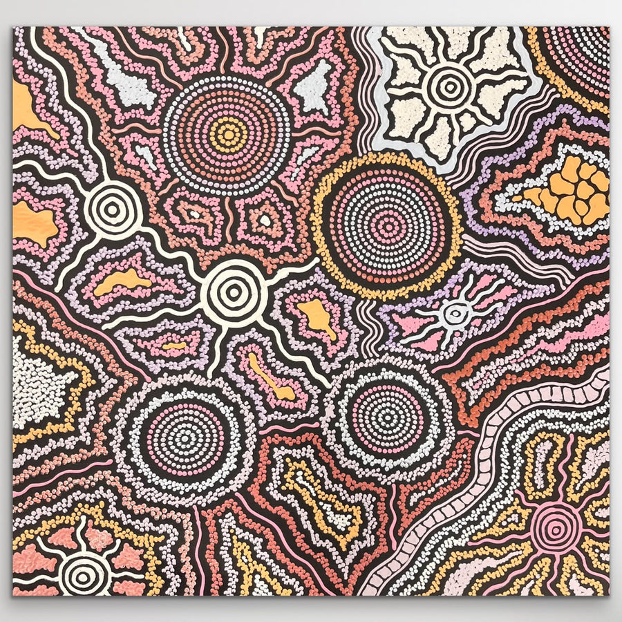"My Country Landscape" original Aboriginal painting by Farron Furber Jampitjinpa, 61cm x 60cm - authentic Indigenous Australian artwork