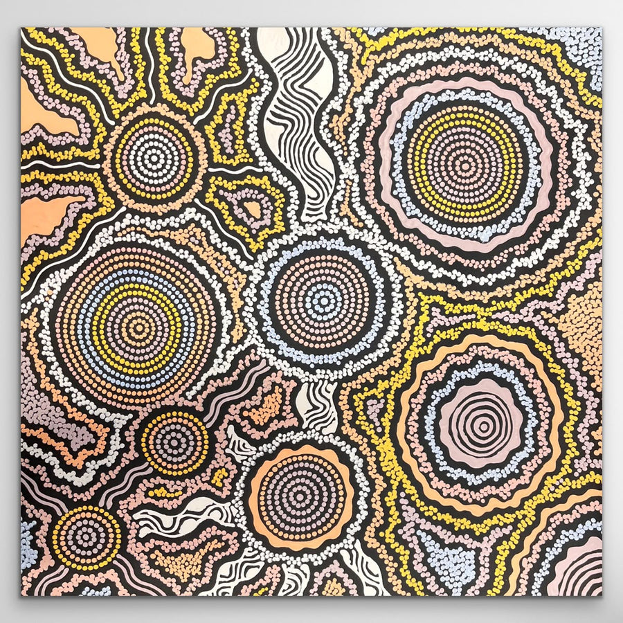 "My Country Landscape" original Aboriginal painting by Farron Furber Jampitjinpa, 61cm x 60cm - authentic Indigenous Australian artwork