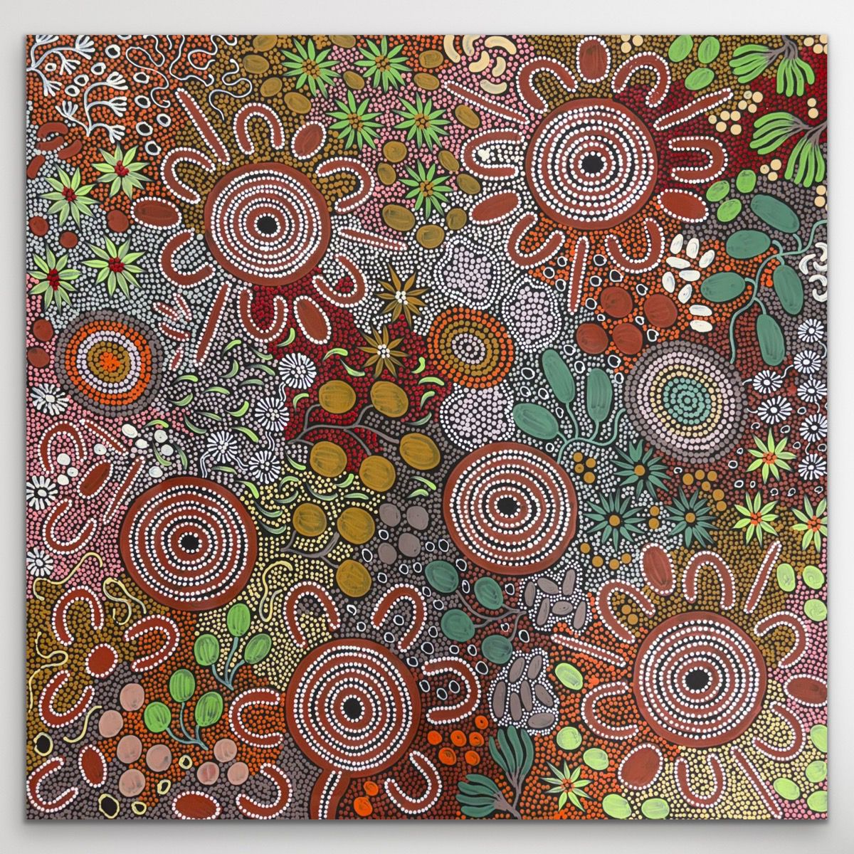 "Women's Hunting Story" original Aboriginal painting by Julieanne Turner Nungurrayi, 100cm x 98cm - authentic Indigenous Australian artwork