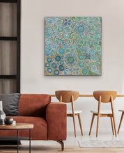 Load image into Gallery viewer, "Bush Flower" Aboriginal art by Bernadine Johnson Kemarre - close-up detail, 94cm x 92cm