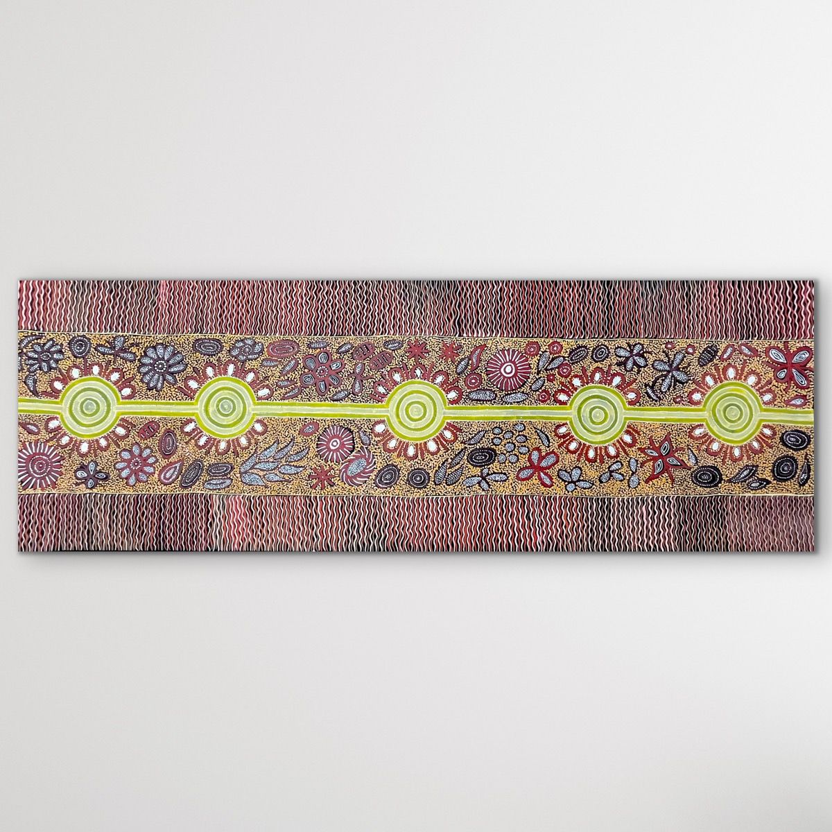 "Desert Flower" original Aboriginal painting by Bernadine Johnson Kemarre, 200cm x 70cm - authentic Indigenous Australian artwork