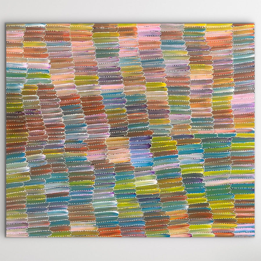 "Yam Dreaming" by Jeannie Mills Pwerle - detail view of Aboriginal painting, 101cm x 88cm