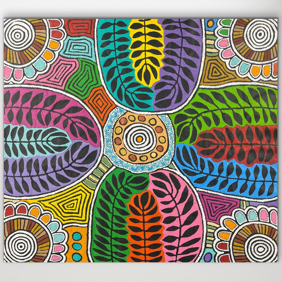 "Two Women Dreaming" original Aboriginal painting by Debra Nangala McDonald, 130cm x 117cm - authentic Indigenous Australian artwork