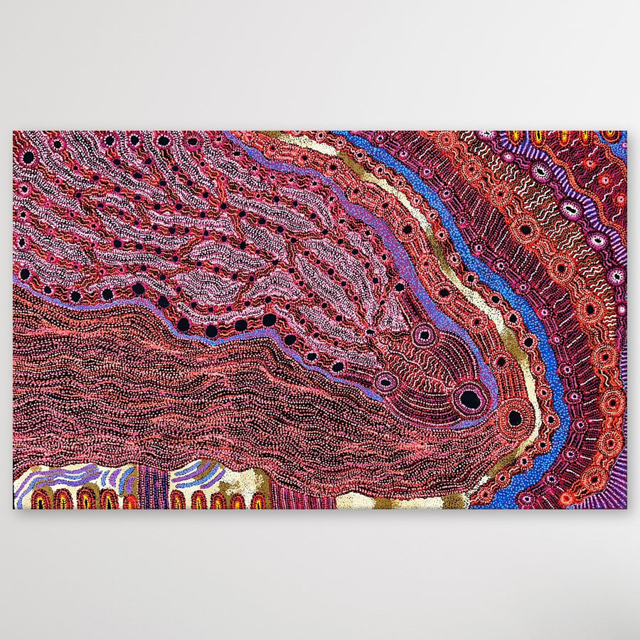"Rainbow Serpent (Wanampi)" original Aboriginal painting by Debra Umala, 198cm x 122cm - authentic Indigenous Australian artwork