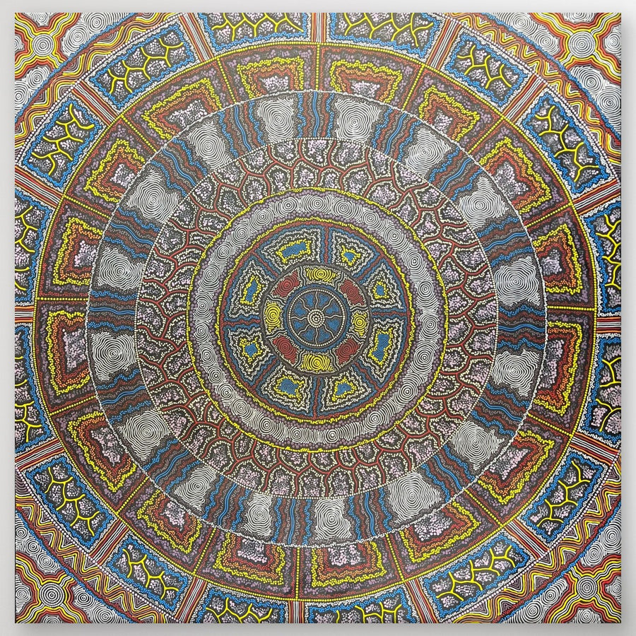 "My Country / Budgerigar" original Aboriginal painting by Farron Furber Jampitjinpa, 139cm x 140cm - authentic Indigenous Australian artwork