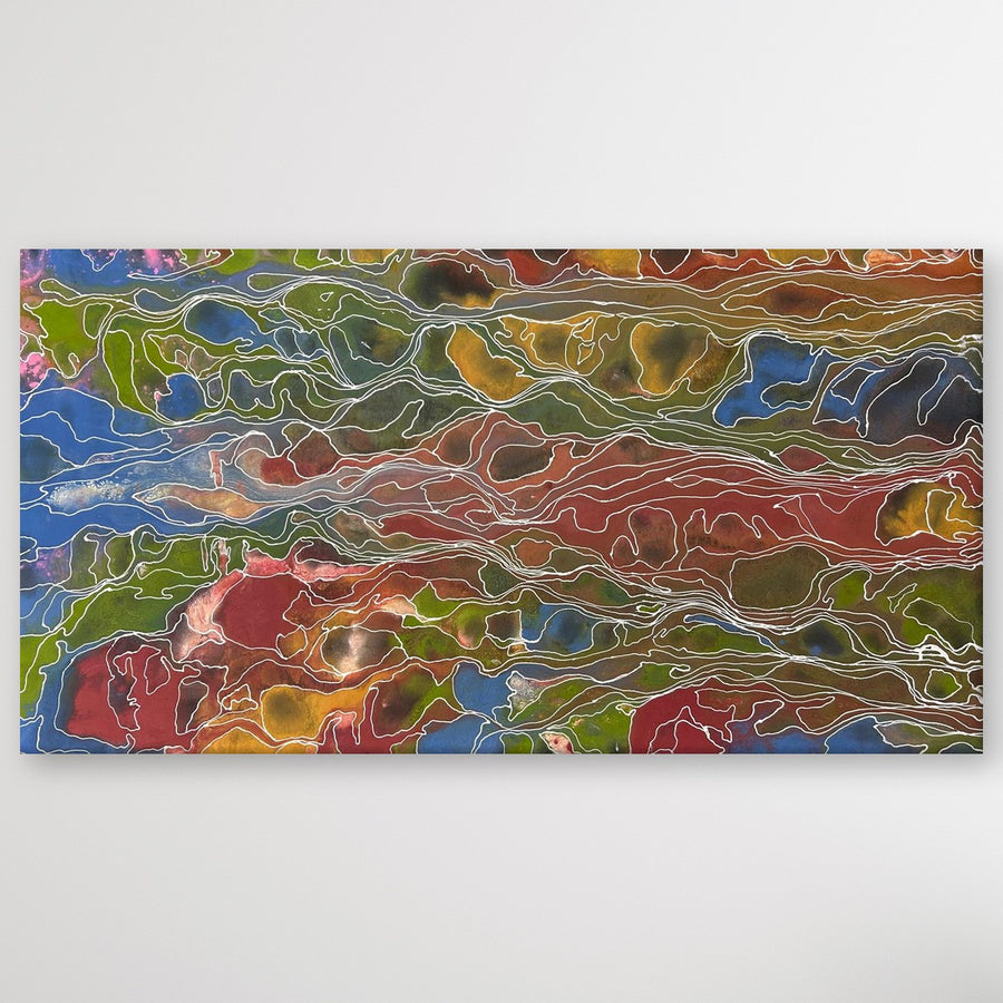 "Pantu (Salt Lake)" original Aboriginal painting by Janice Stanley, 143cm x 75cm - authentic Indigenous Australian artwork