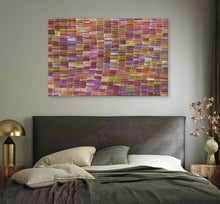 Load image into Gallery viewer, "Yam Dreaming" Aboriginal painting by Jeannie Mills Pwerle displayed in modern room setting