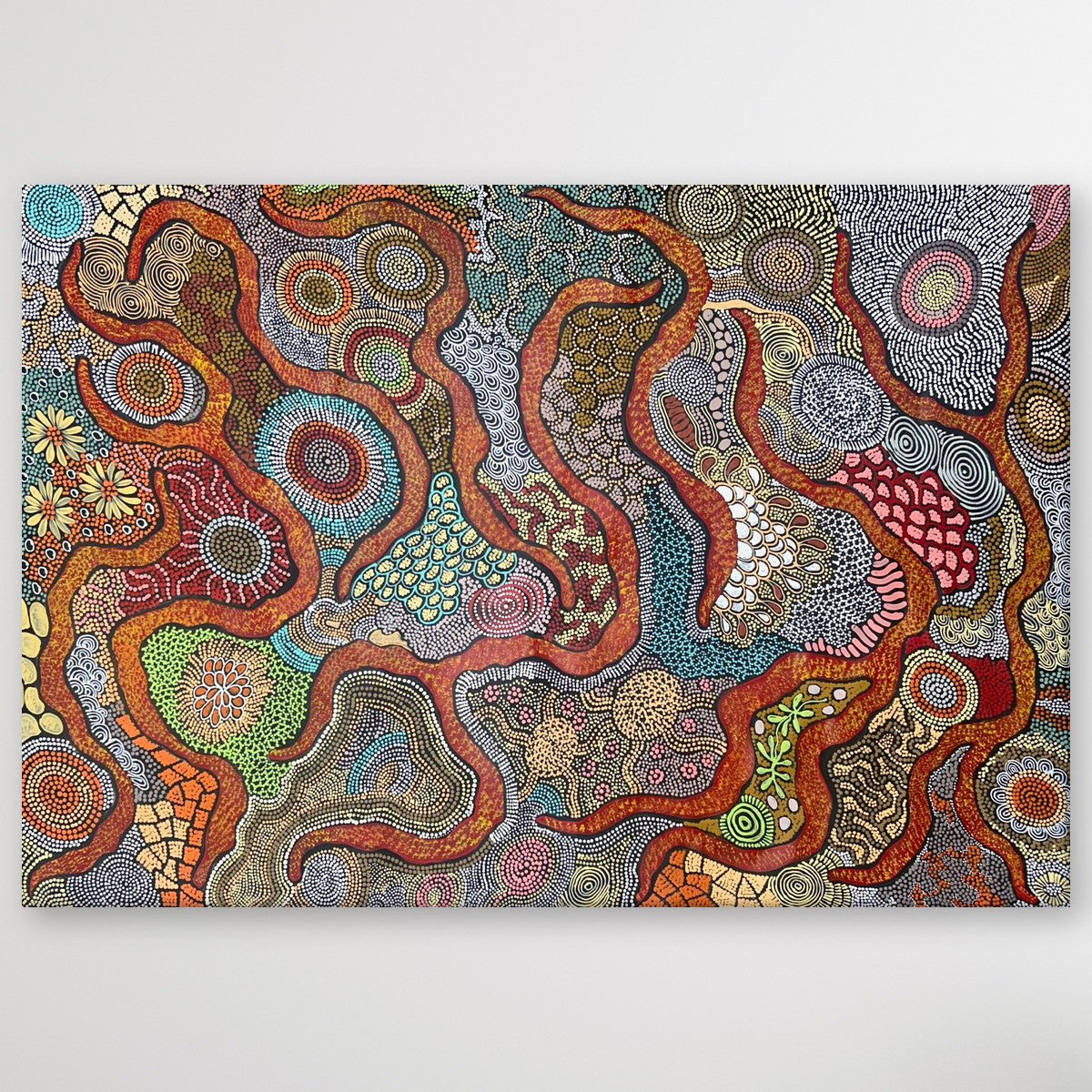 "My Country and Bush Tucker" Julieanne Turner Nungurrayi 147cm x 100cm, original Aboriginal painting