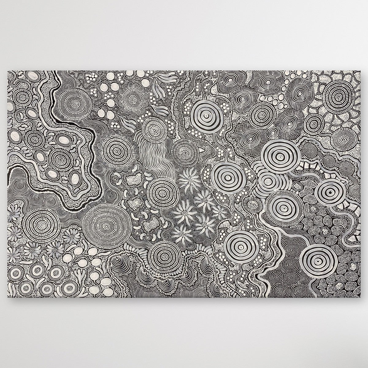 "Budgerigar Dreaming Story & Bush Tucker" original Aboriginal painting by Julieanne Turner Nungurrayi, 171cm x 110cm - authentic Indigenous Australian artwork