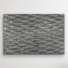 Load image into Gallery viewer, Black and white "Seed Dreaming (Watiya Wanu)" painting by Marshall Jangala Robertson depicting ancestral seed journeys - Warlpiri monochrome Jukurrpa