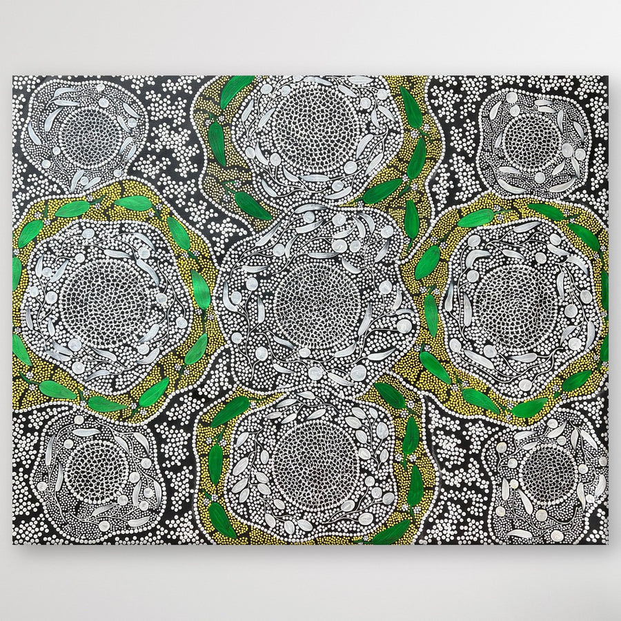 "Bush Banana / Bush Tucker" original Aboriginal painting by Maureen Nampijinpa Hudson, 127cm x 100cm - authentic Indigenous Australian artwork