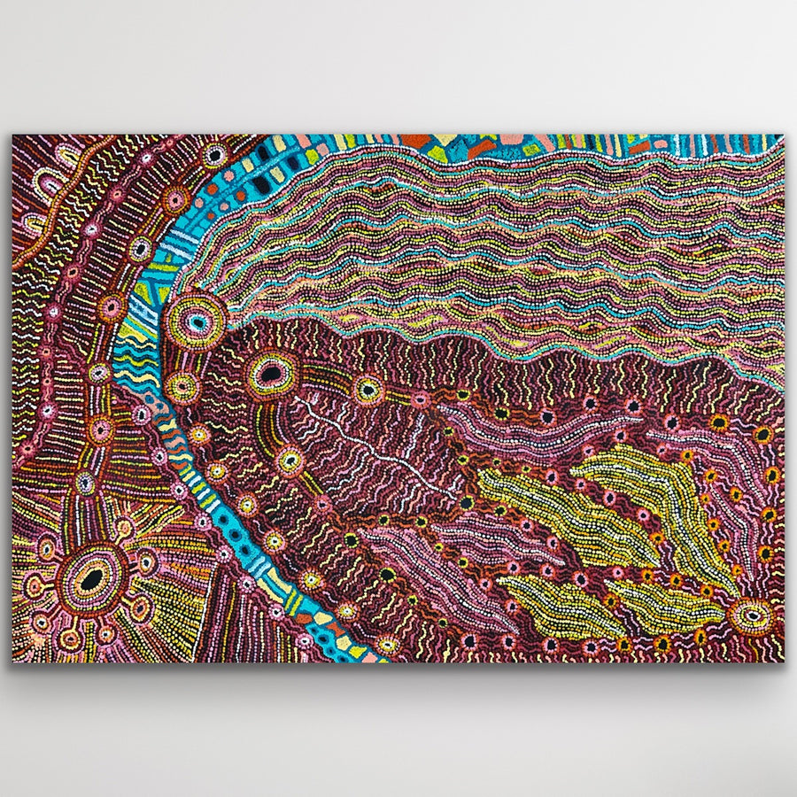 Rainbow Snake and Waterhole Aboriginal painting by Debra Umala 147cm x 101cm
