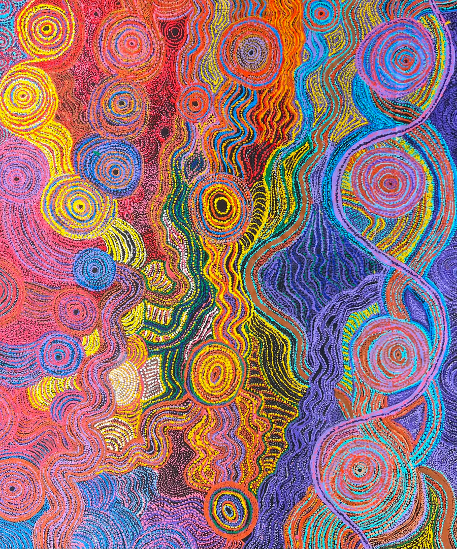 "Pututju" Aboriginal painting by Rhoda Tjitayi - full painting view, 195cm x 167cm