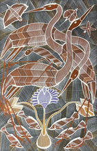 Load image into Gallery viewer, "Brolga Dreaming" original Aboriginal painting by Eddie Blitner, 88cm x 58cm - authentic Indigenous Australian artwork

