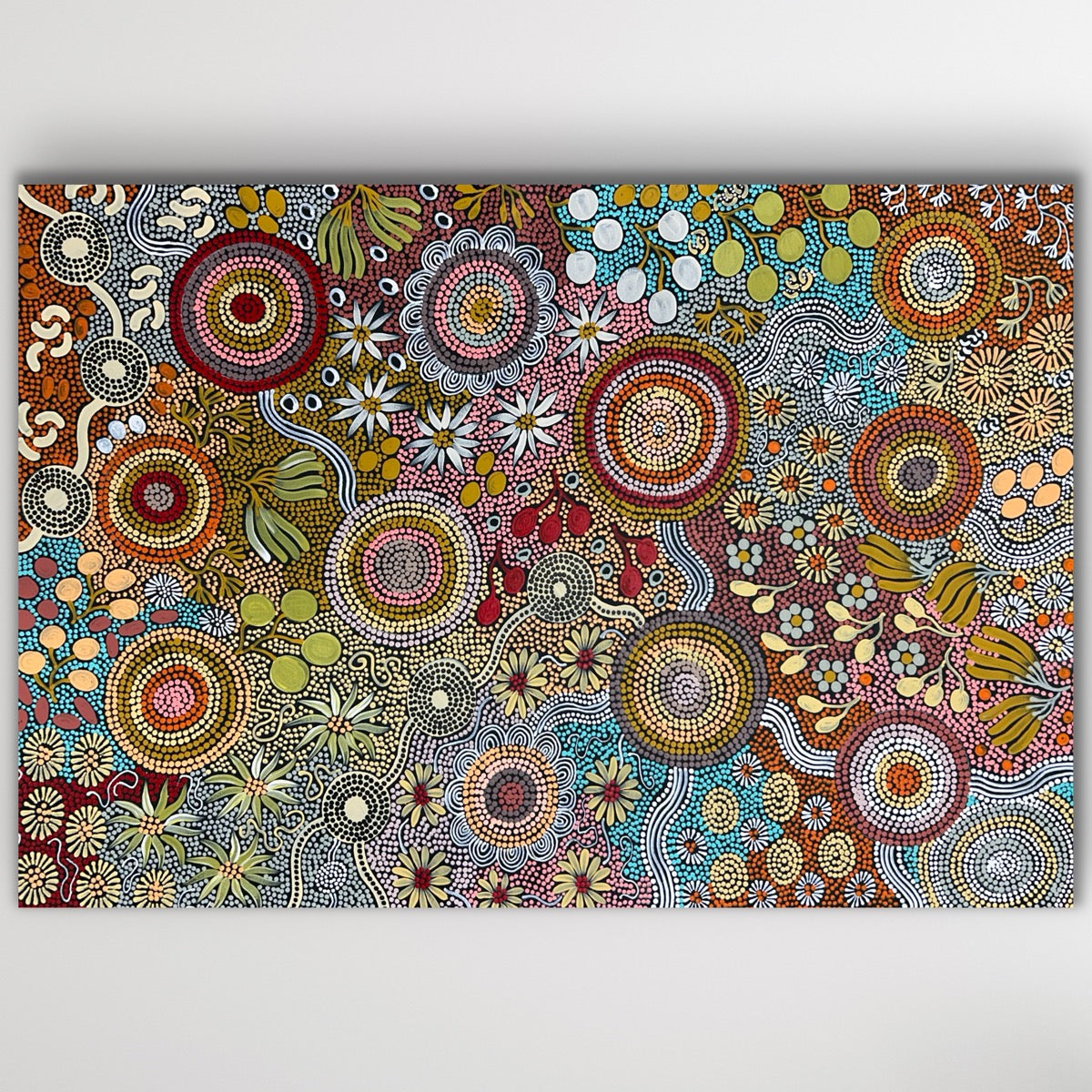 "Budgerigar and Bush Tucker Story" Julieanne Turner Nungurrayi 115cm x 79cm