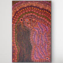 Load image into Gallery viewer, "Rainbow Serpent (Wanampi)" by Debra Umala - detail view of Aboriginal painting, 184cm x 116cm
