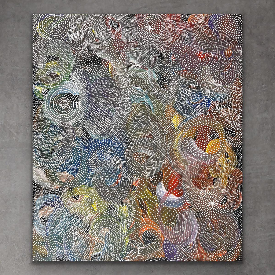"Bush Plum" original Aboriginal painting by Gracie Morton Pwerle, 94cm x 78cm - authentic Indigenous Australian artwork
