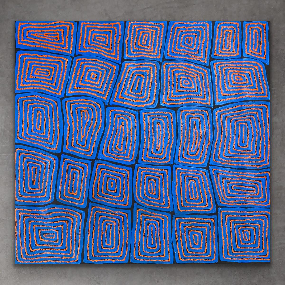"Tingari" original Aboriginal painting by Thomas Tjapaltjarri, 93cm x 88cm - authentic Indigenous Australian artwork