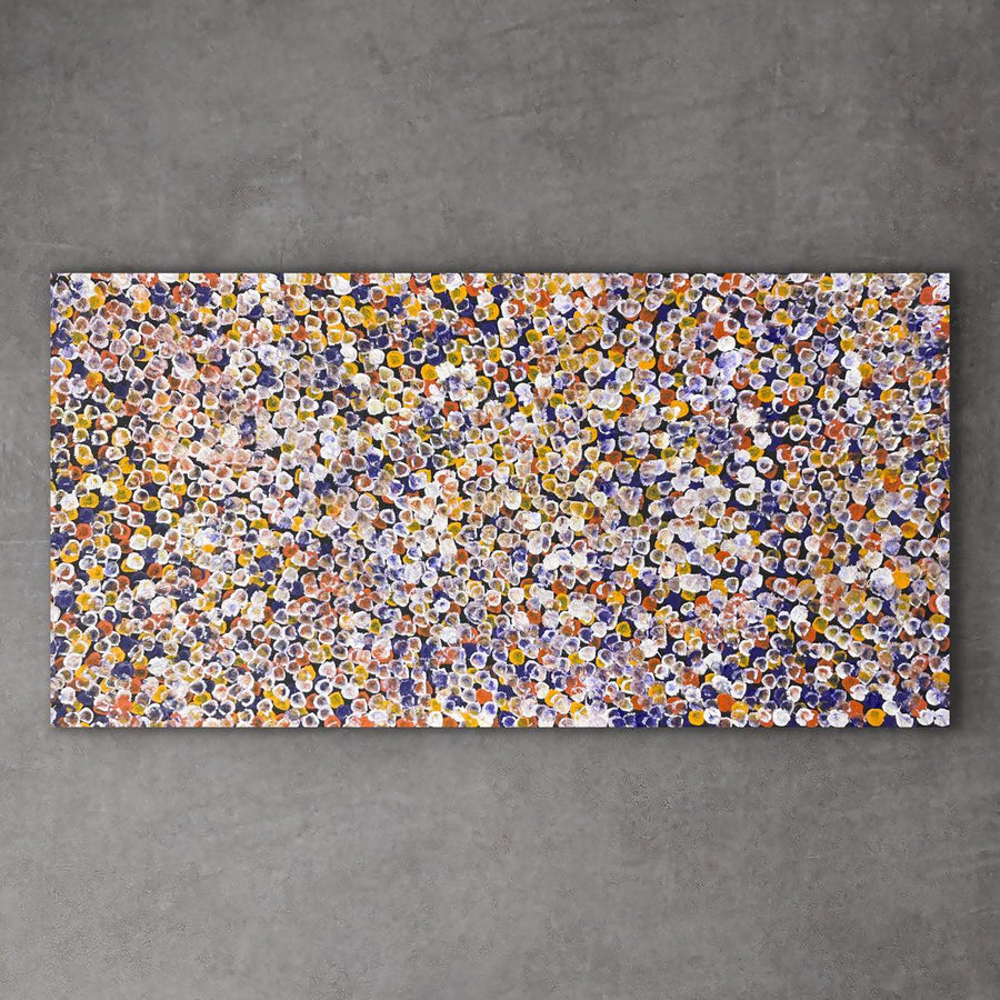 "Bush Plums" original Aboriginal painting by Bessie Pitjara, 94cm x 48cm - authentic Indigenous Australian artwork