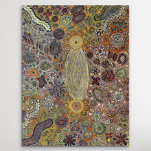 Load image into Gallery viewer, "Bush Flowers" by Bernadine Johnson Kemarre - detail view of Aboriginal painting, 127cm x 95cm
