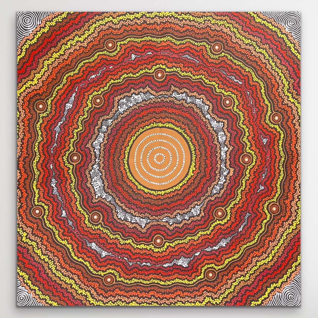"Country Landscape" original Aboriginal painting by Farron Furber Jampitjinpa, 97cm x 95cm - authentic Indigenous Australian artwork