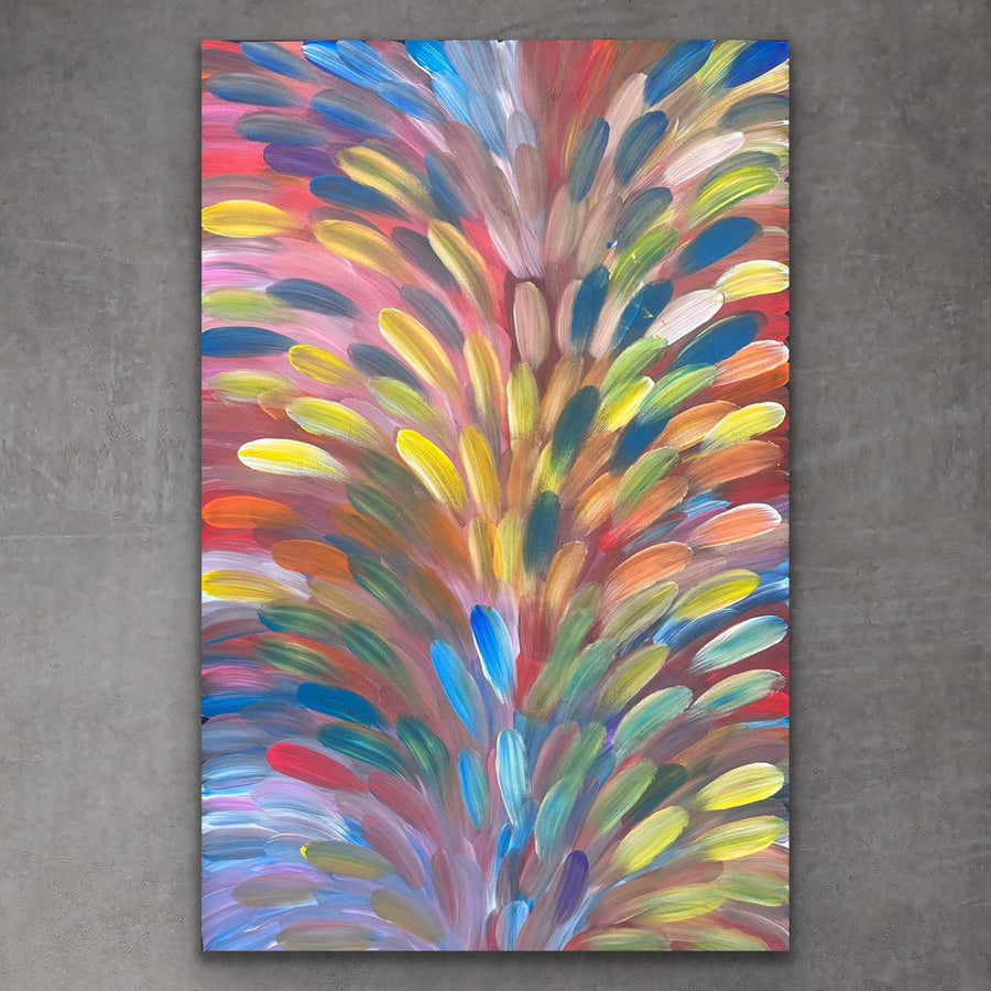 "Bush Medicine Leaves" original Aboriginal painting by Esther Haywood Petyarre, 146cm x 94cm - authentic Indigenous Australian artwork
