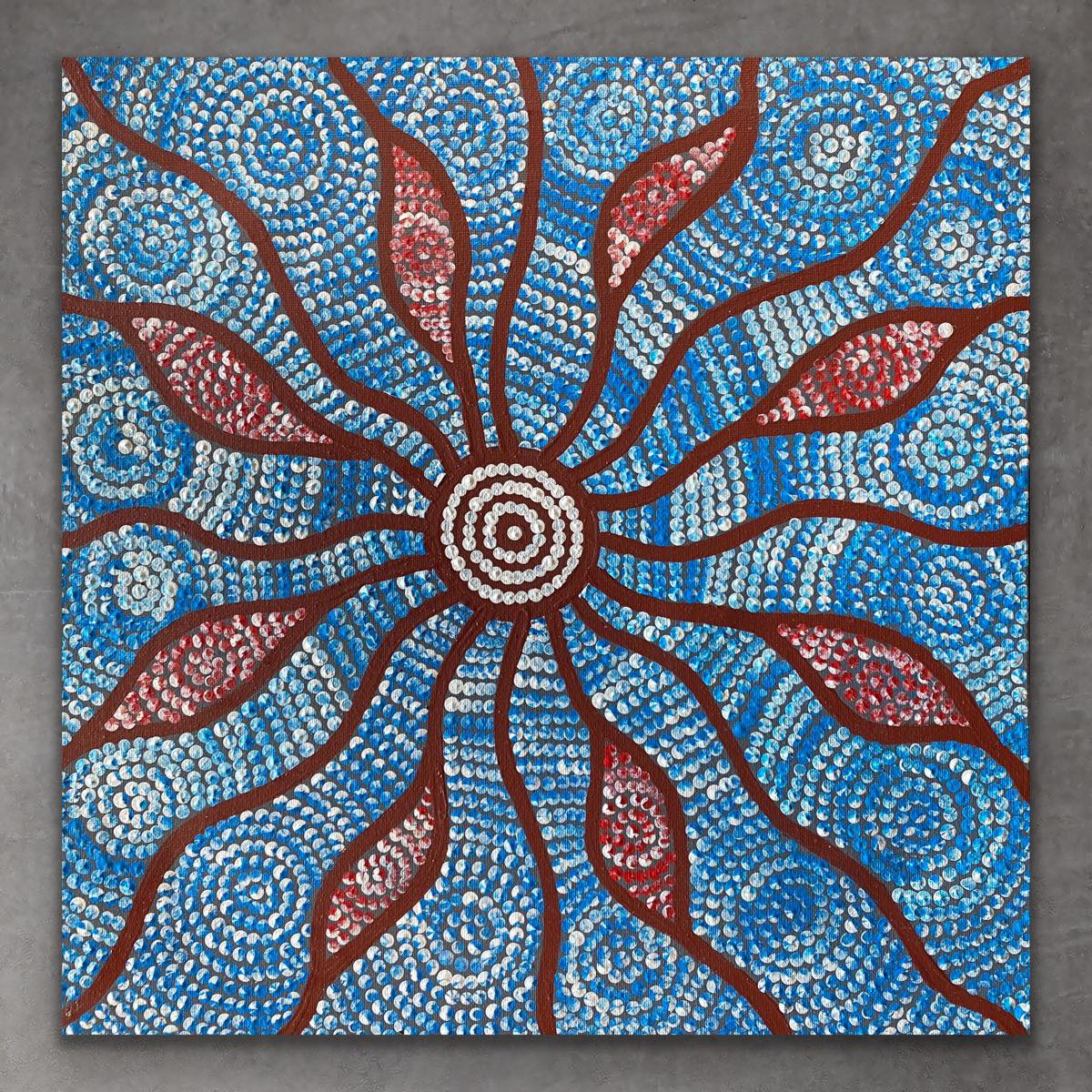"Rain & Lightning" original Aboriginal painting by Maureen Nampijinpa Hudson, 40cm x 40cm - authentic Indigenous Australian artwork