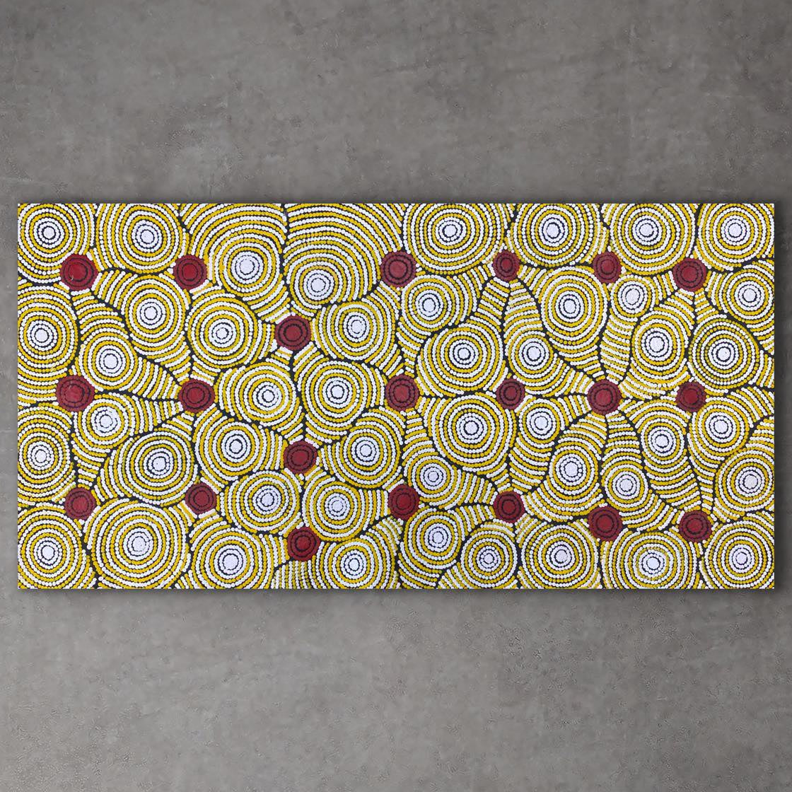"Water Dreaming" original Aboriginal painting by Dulcie Nangala Frank, 116cm x 78cm - authentic Indigenous Australian artwork