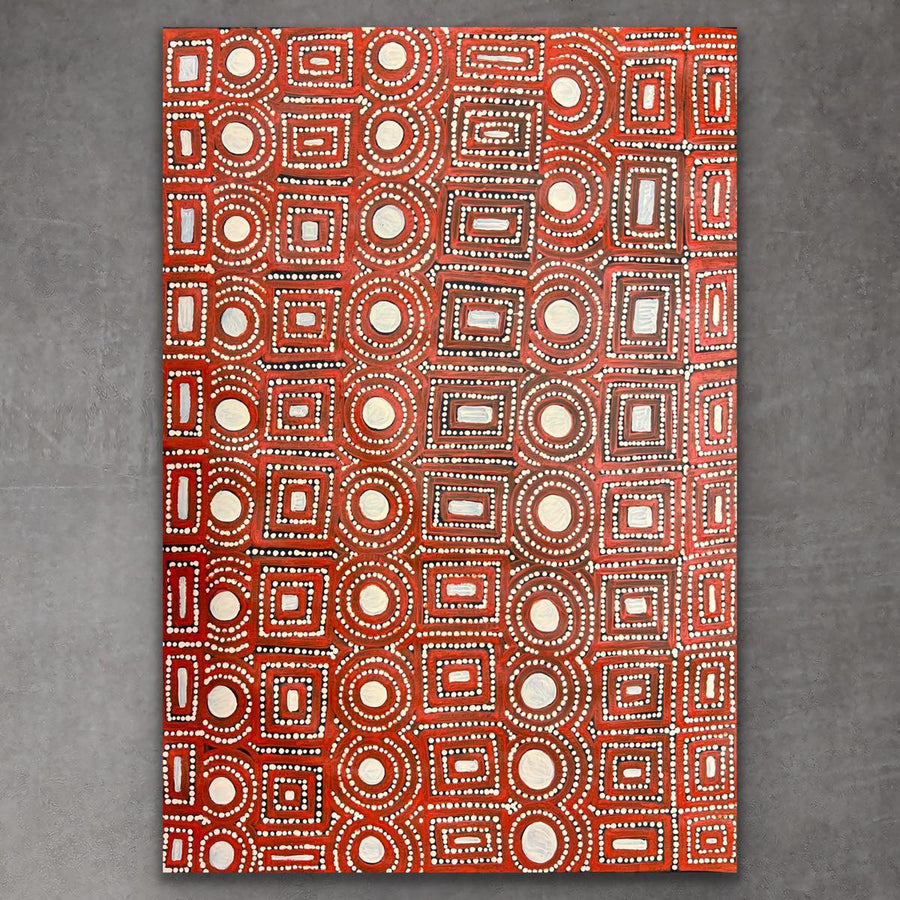 "Water Dreaming" original Aboriginal painting by Emma Nakamarra Nelson, 101cm x 70cm - authentic Indigenous Australian artwork
