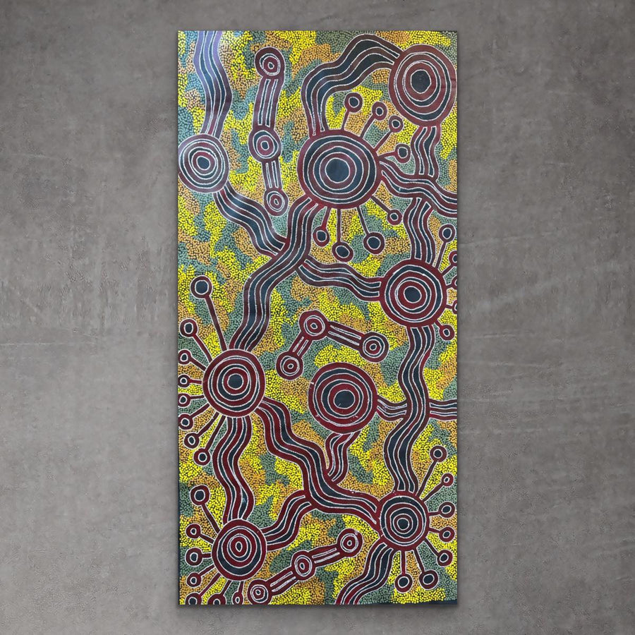 "My Country" original Aboriginal painting by Initji Windlass, 178cm x 87cm - authentic Indigenous Australian artwork