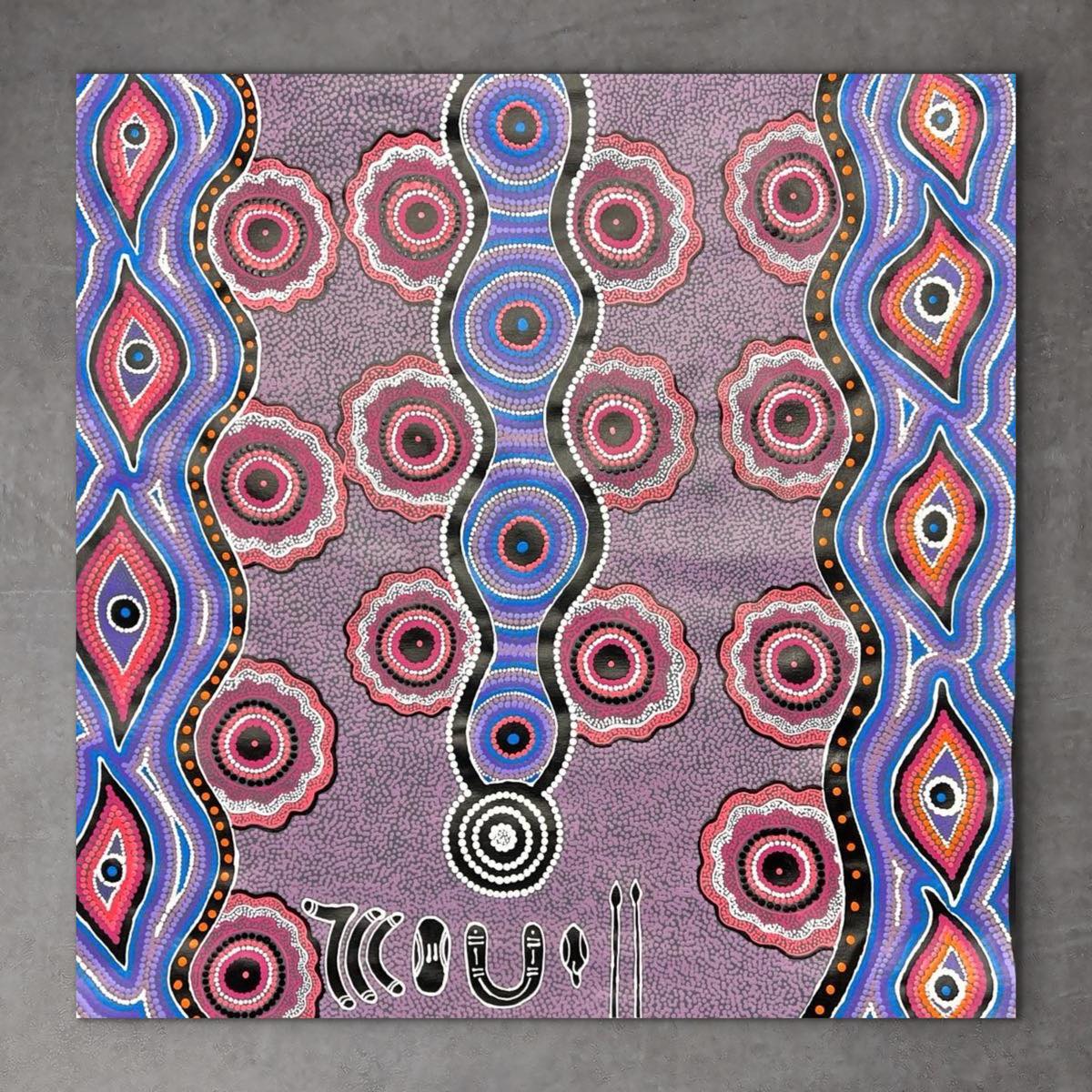 "Warlukurlangu Jukurrpa" (Fire Dreaming) Vivienne Nakamarra Kelly 95cm x 93cm
