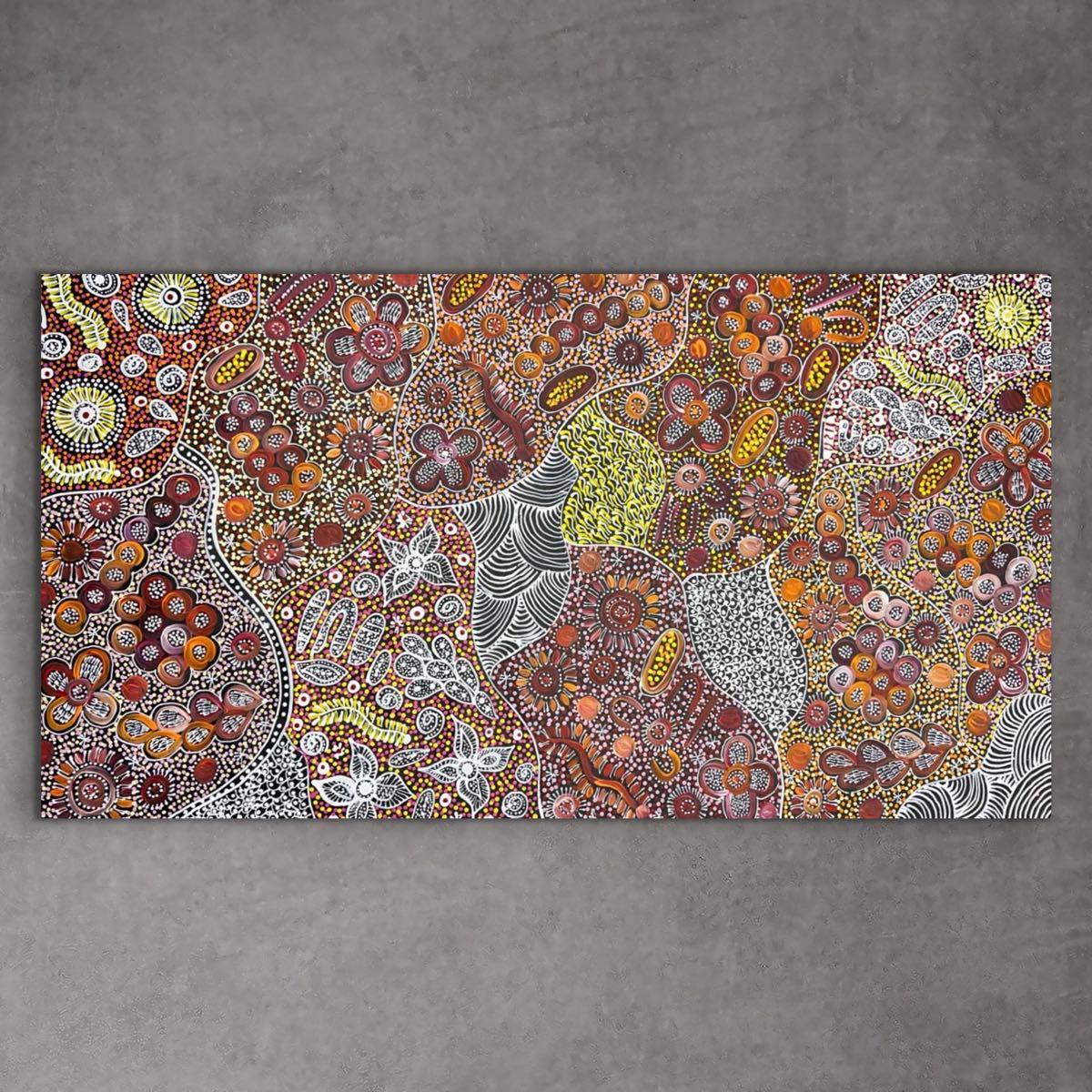 "My Country" by Rochelle Bird Mbitjana - detail view of Aboriginal painting, 144cm x 88cm