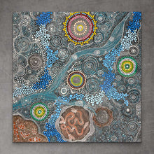 Load image into Gallery viewer, &quot;Womens Ceremony Tools and the Ngapa Jukuppa&quot; Roxanne Napaljarri Collins 91cm x 89cm
