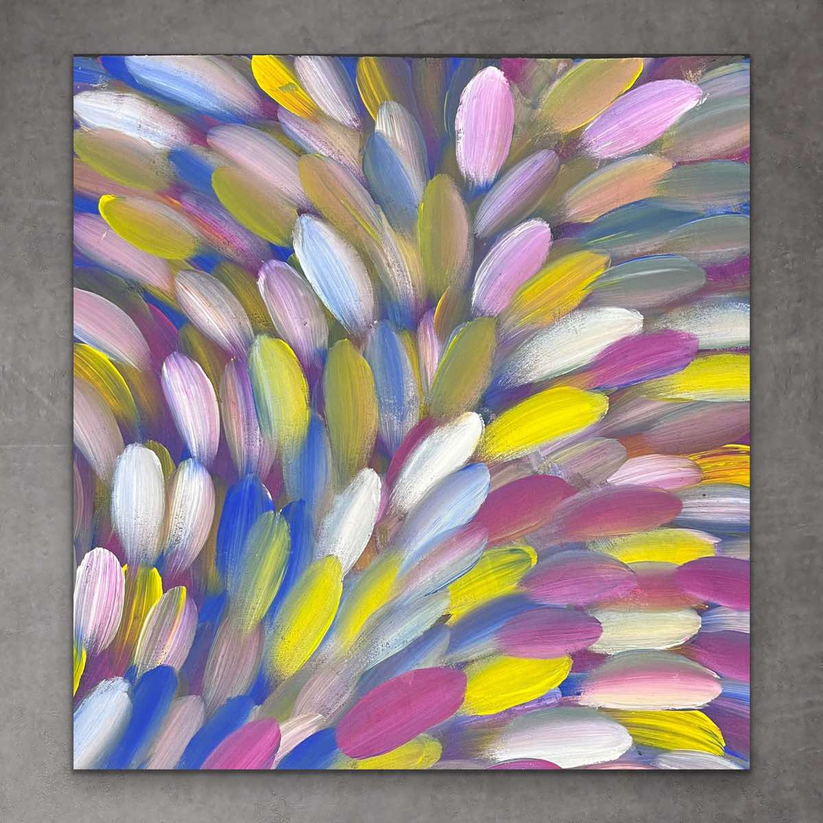 "Medicine Leaves" original Aboriginal painting by Esther Haywood Petyarre, 96cm x 99cm - authentic Indigenous Australian artwork