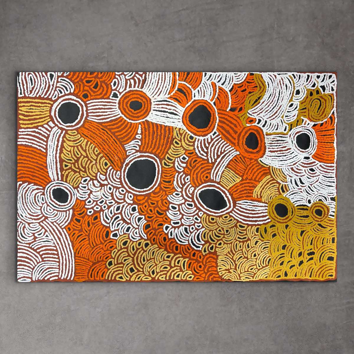 "My Country " by Tjawina Porter Nampitjinpa - detail view of Aboriginal painting, 95cm x 155cm