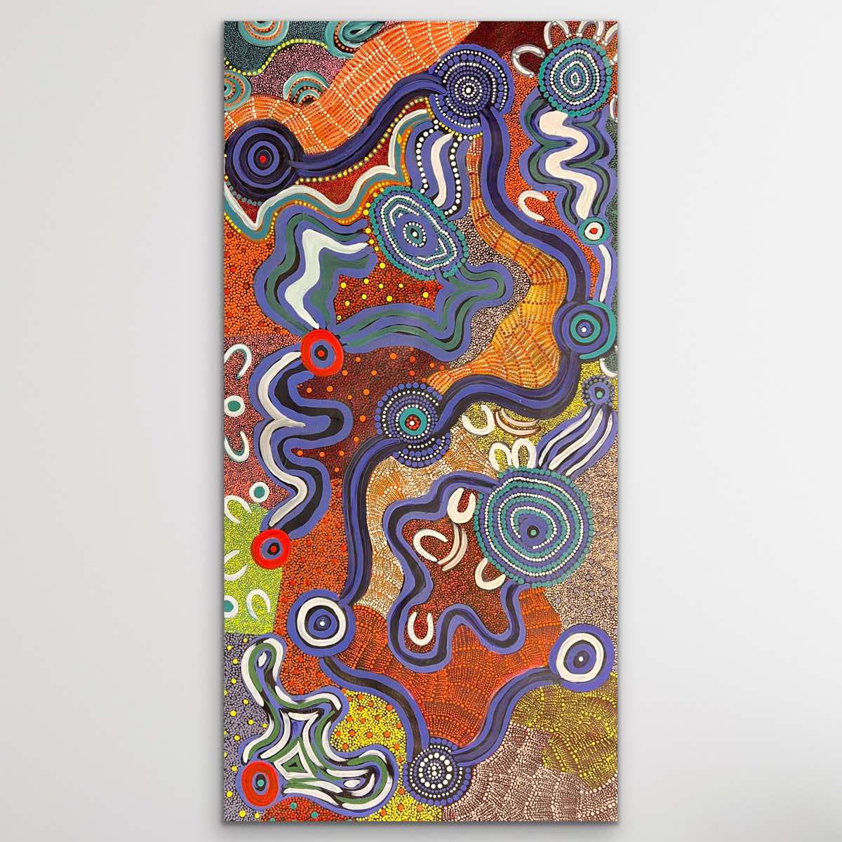"Waterholes" original Aboriginal painting by Hazel Pepperill, 72cm x 143cm - authentic Indigenous Australian artwork