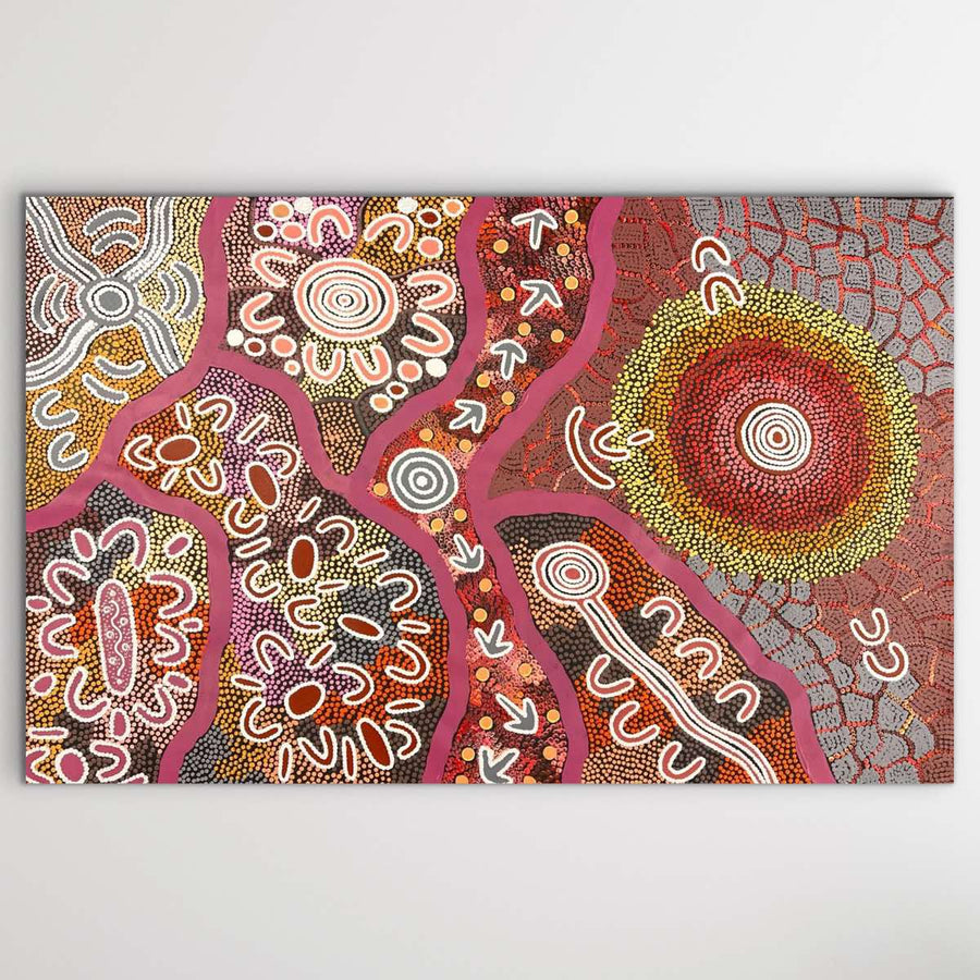 "Fire Dreaming" original Aboriginal painting by Maureen Nampijinpa Hudson, 131cm x 84cm - authentic Indigenous Australian artwork