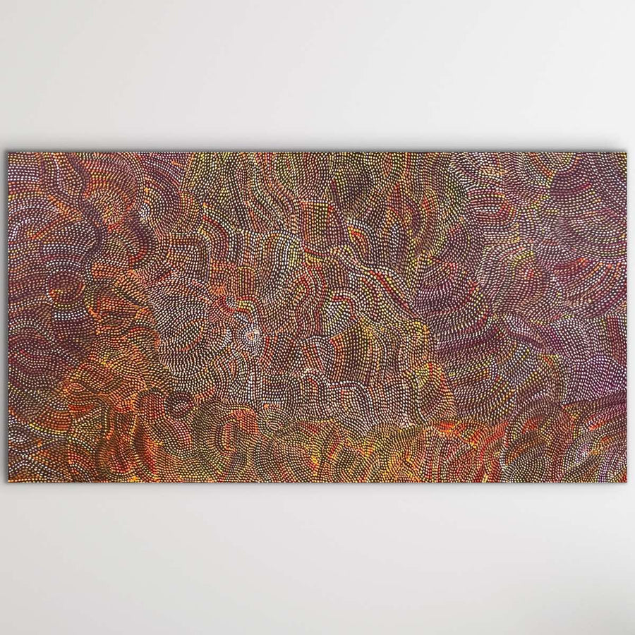 "Bush Flower" original Aboriginal painting by Joy Pitjara, 205cm x 108cm - authentic Indigenous Australian artwork